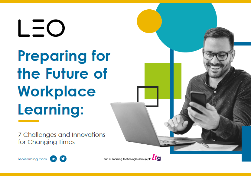 The front cover of LEO Learning's latest ebook, 'The Future of Workplace Learning: 7 Challenges and Innovations for Changing Times'